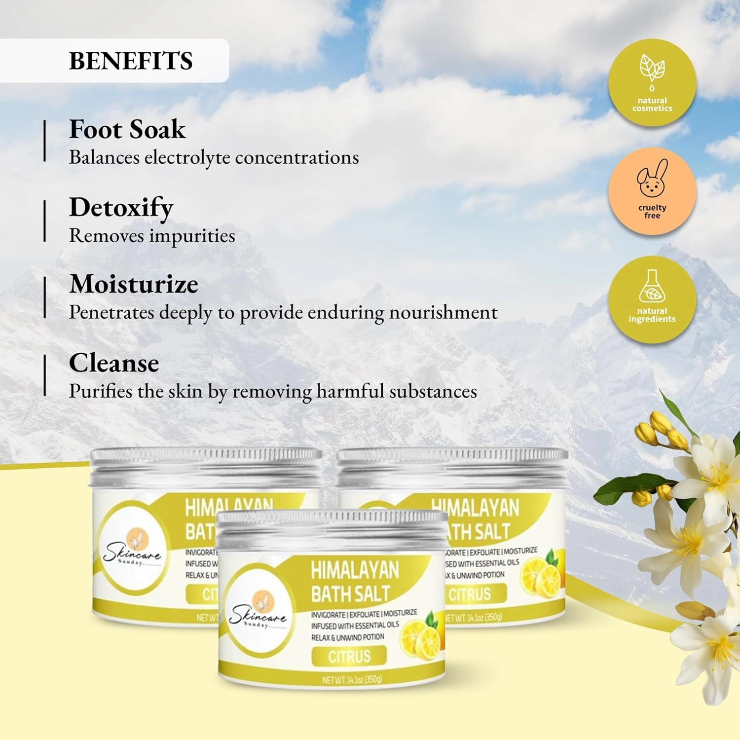 Himalayan Bath Salts – Pack of 3 | Infused with Minerals and Essential Oils - Invigorate | Exfoliate | Moisturize | Detoxify | Cleanse - Relaxing & unwinding Potion (Citrus)