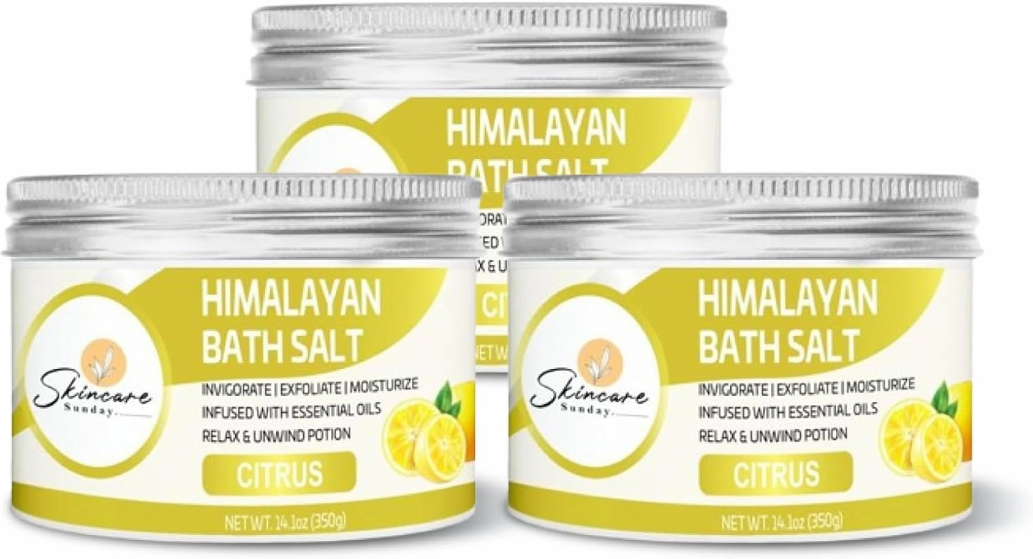Himalayan Bath Salts – Pack of 3 | Infused with Minerals and Essential Oils - Invigorate | Exfoliate | Moisturize | Detoxify | Cleanse - Relaxing & unwinding Potion (Citrus)