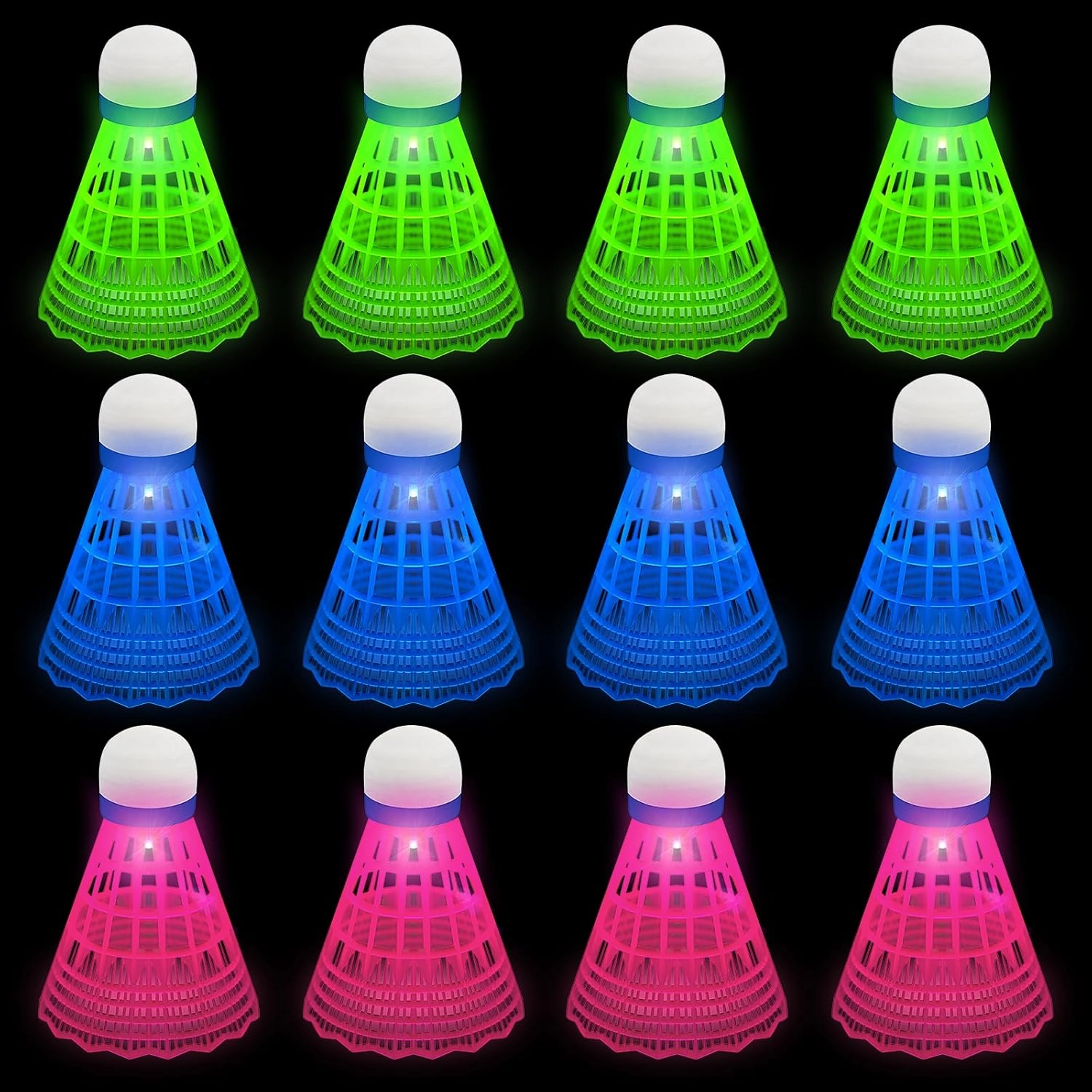 Hysagtek Badminton Birdies, 12 Pack Birdies Glow in The Dark Shuttlecocks Badminton Sets for Backyards Outdoor Indoor Sports Activities Training Practice Gym Fitness Game