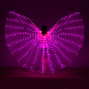 iMucci LED Lights Belly Dance Isis Wings - Bellydance Glow Angel dance Wings with Telescopic Sticks Flexible Rods for Adults and Child Pink
