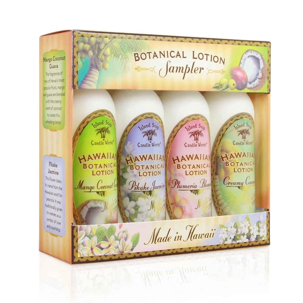 Island Soap and Candle Works Sampler Gift Set Scented Body Lotion for Men and Women - Paraben Free Body Moisturizer - Hydrating Hawaiian Skincare - Decorative Lotion Gift Box - 4 x 2 Ounce