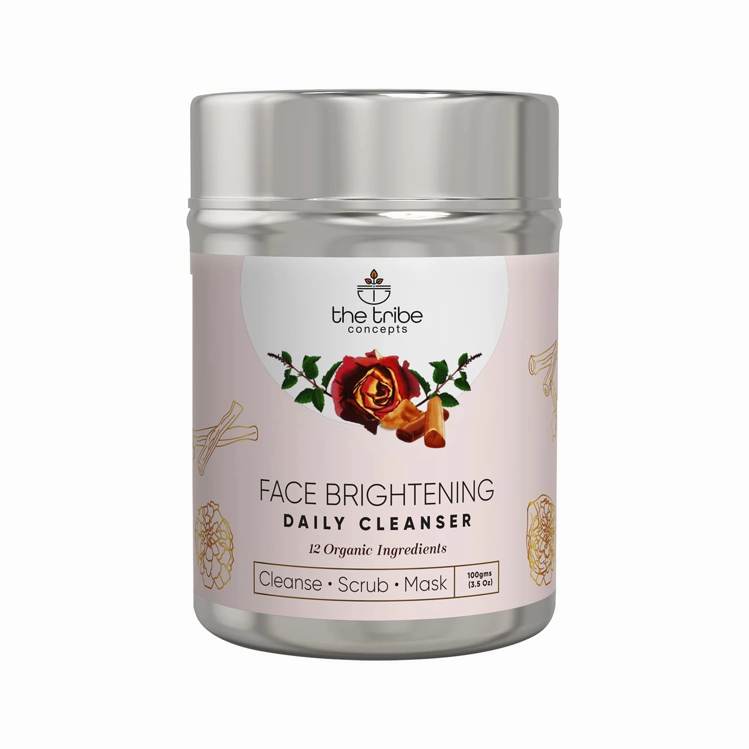Jesica Face Brightening Daily Cleanser, 3-In-1 Cleanser, Scrub & Mask, Instant Brightening Glow And Tan Removal, For All Skin Type, 100% Chemical Free & Natural - 100 Gm (Tin Packing)