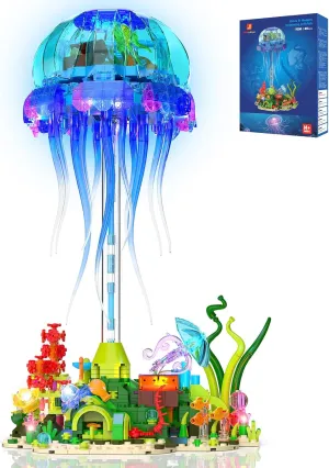 JMBricklayer Jellyfish Building Set with LED Lights, Ocean Animal Collection Toy, Floating Jellyfish Lamp, Sea Creature Display for Adults, Home & Office Decor, Creative Gifts for Boys Girls 14 