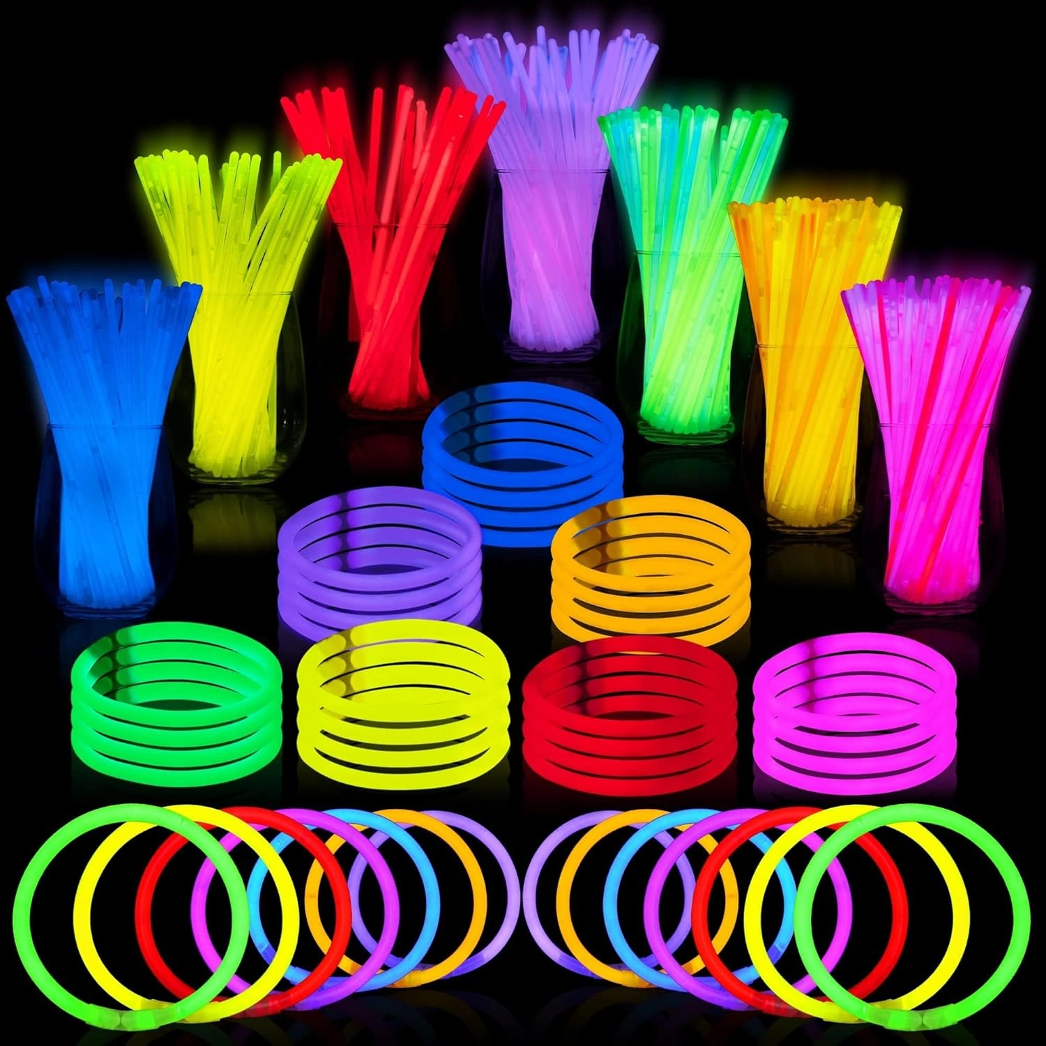 JOYIN 400 Pcs 8" Glowsticks, Bracelets Necklaces, Glow in the Dark Party Favors, Easter, Christmas, Halloween Supplies Pack, Football Party Supplies