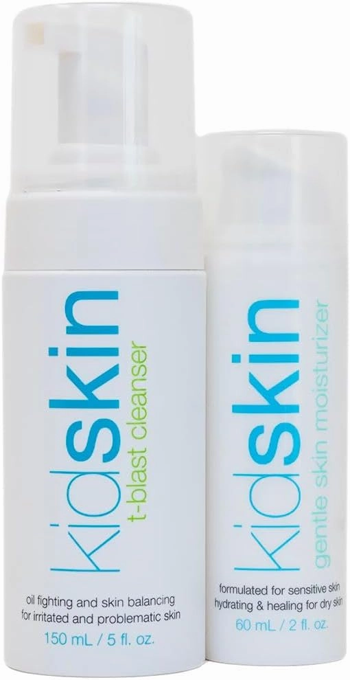 Kidskin T-Blast Facial Cleanser & Gentle Skin Moisturizer Bundle for Kids and Teens – Tea Tree Oil Face Wash & Hydrating Moisturizer for Oily, Dry & Prone Skin, Vegan & Cruelty-Free, 150 ml   2 fl oz