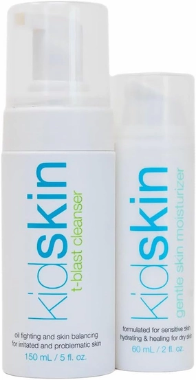 Kidskin T-Blast Facial Cleanser & Gentle Skin Moisturizer Bundle for Kids and Teens – Tea Tree Oil Face Wash & Hydrating Moisturizer for Oily, Dry & Prone Skin, Vegan & Cruelty-Free, 150 ml   2 fl oz