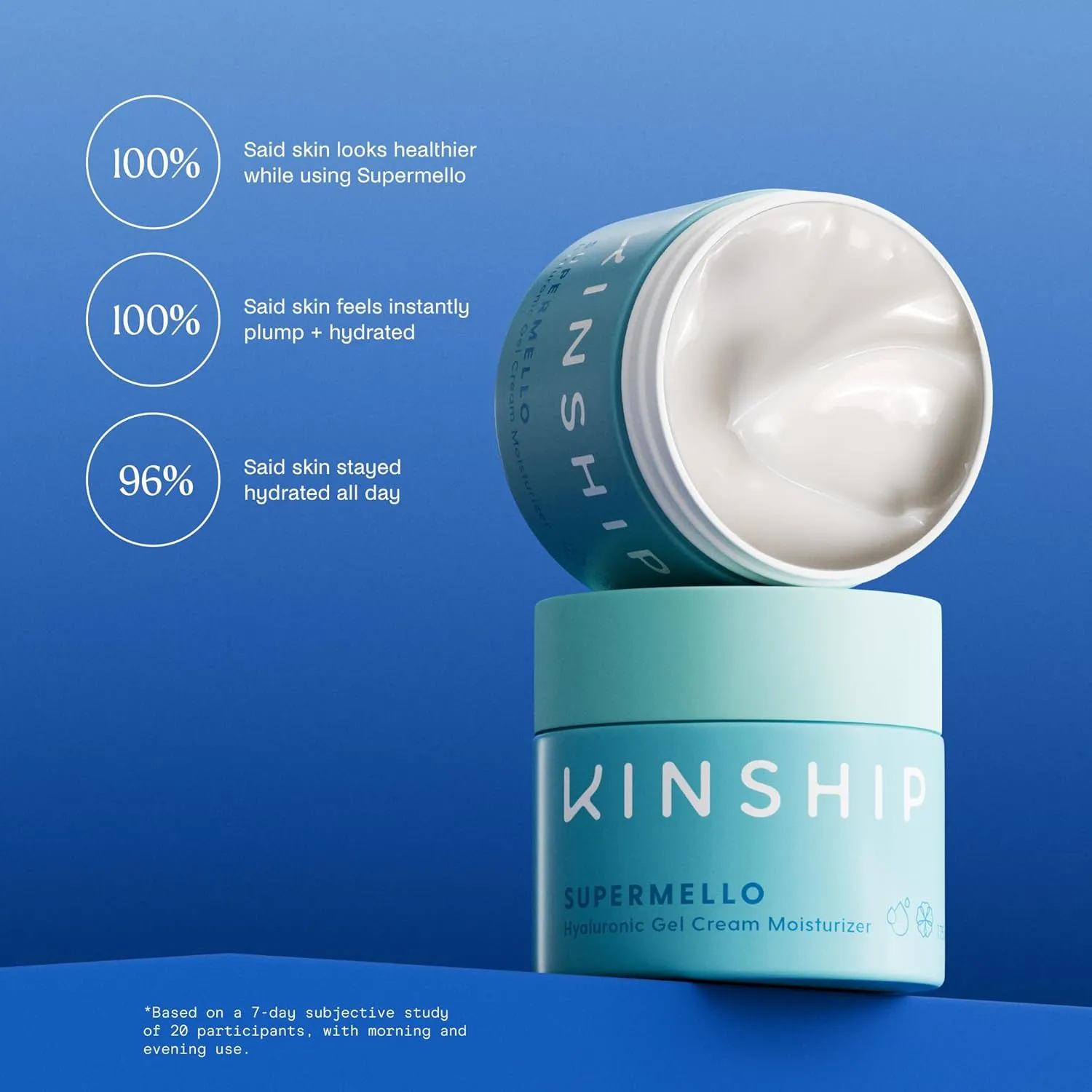 Kinship Supermello Hyaluronic Gel Cream Moisturizer – Hyaluronic Acid Face Lotion – Lightweight   Hydrating – Plump, Smooth   Soothe – Nourish Dry Skin – Rich Daily Use Clean Skin Care (3.3 oz)
