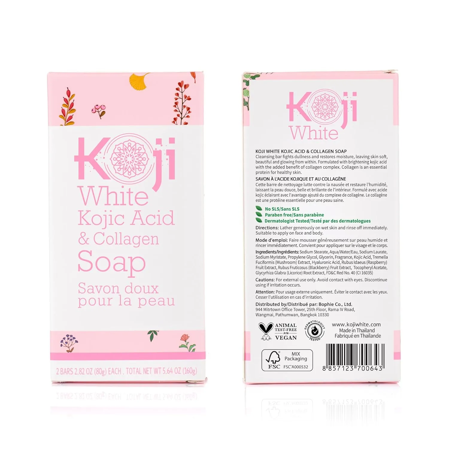Koji White Kojic Acid & Collagen Skin Brightening Soap for Face & Natural Glowing Skin - Moisturizer, Body Cleansing Bar, Reduce the Appearance of Wrinkles, Vegan, Paraben-Free, 2.82 oz (2 Bars)