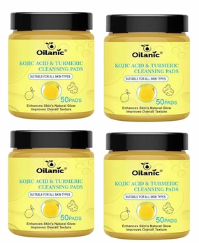 Kojic and Turmeric Cleansing Pads for Glowing Skin (Pack of 4, Each 50 PCS)|Brightening and Face Pads for Clear, Deep Cleansing and Hydrating Formula, for Brighten Skin|