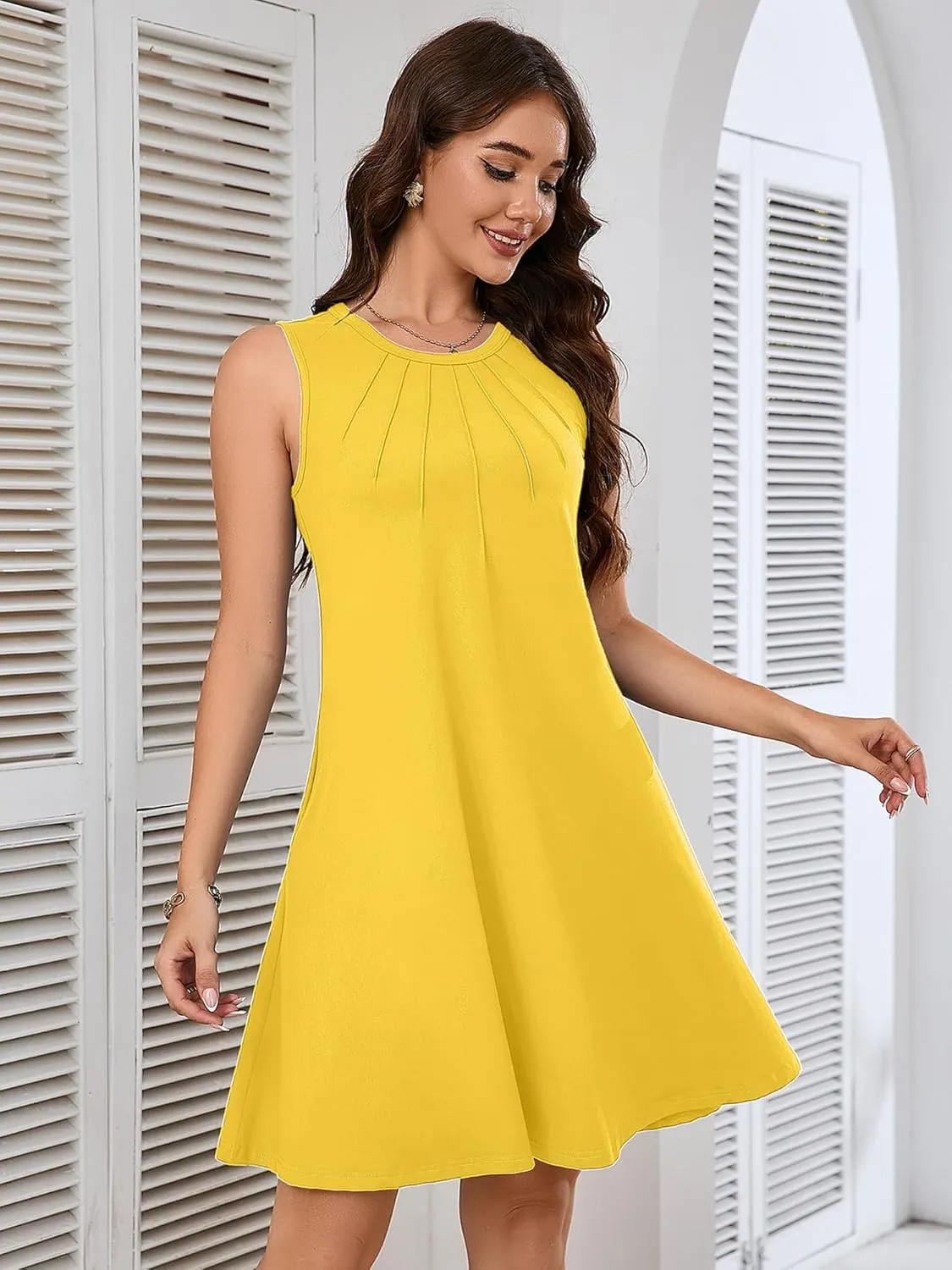KORSIS Tank Dress for Women Elegant T-Shirt Summer Dresses Sleeveless Swing A Line Vacation Beach Sundress with Pockets