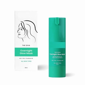 krinal The Diva Overnight Glow Mask, 4% Glycolic Acid, 3% Lactic Acid, 30 Second Salon like Brightening Facial for Clear, Smooth & Soft Skin, Men & Women - 1.05Oz