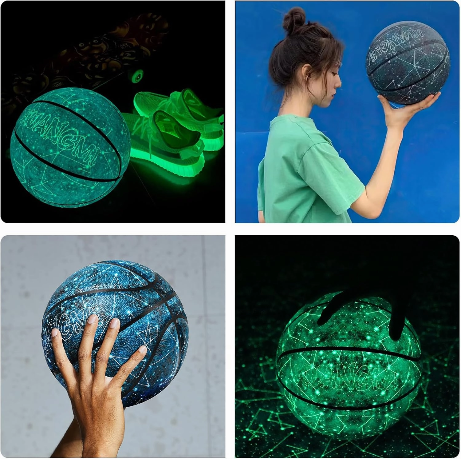 Kuangmi Glow in The Dark Basketball, Luminous Glowing Composite Leather Ball Gifts for Men, Women, Teenager, Indoor & Outdoor Night Basketball, Size 5/Size 6/Size 7