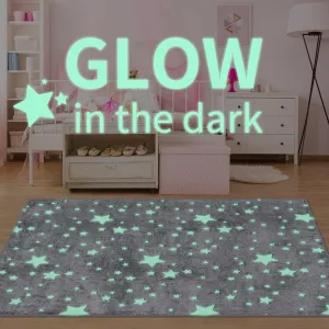 Large Area Rug Carpet Glowing in The Dark Big Stars for Children Room Decor, Funny for Babyroom and Living Room, Rectangular Mat for Kids Bedroom Size 5'x6'