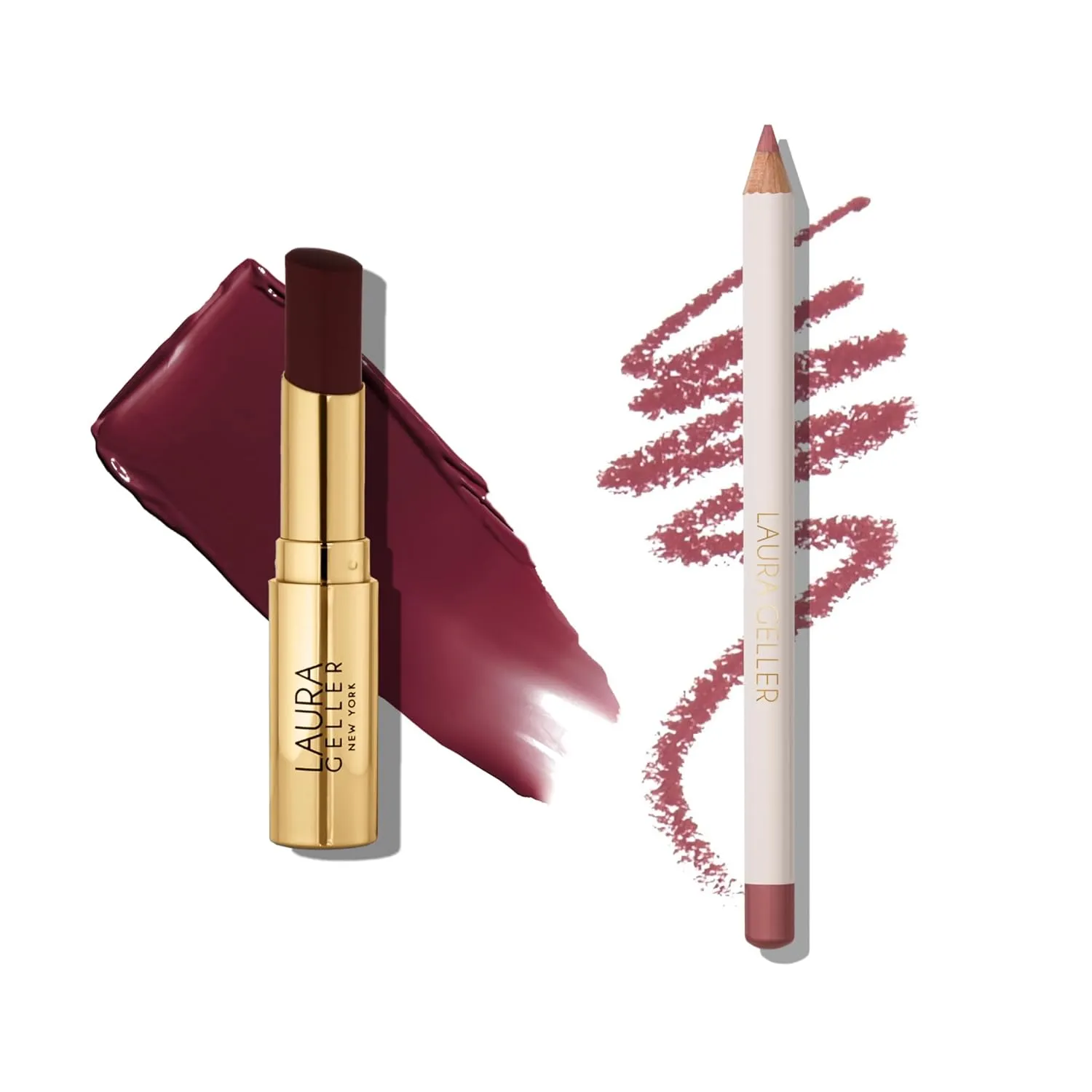 LAURA GELLER Lip Color & Liner Lip Kit | Jelly Balm Hydrating Tinted Lip Balm, Very Black Cherry   Marble Lips Multidimensional Liner, Romantic Rose
