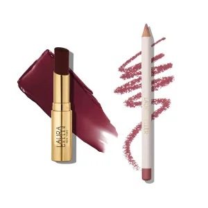 LAURA GELLER Lip Color & Liner Lip Kit | Jelly Balm Hydrating Tinted Lip Balm, Very Black Cherry   Marble Lips Multidimensional Liner, Romantic Rose