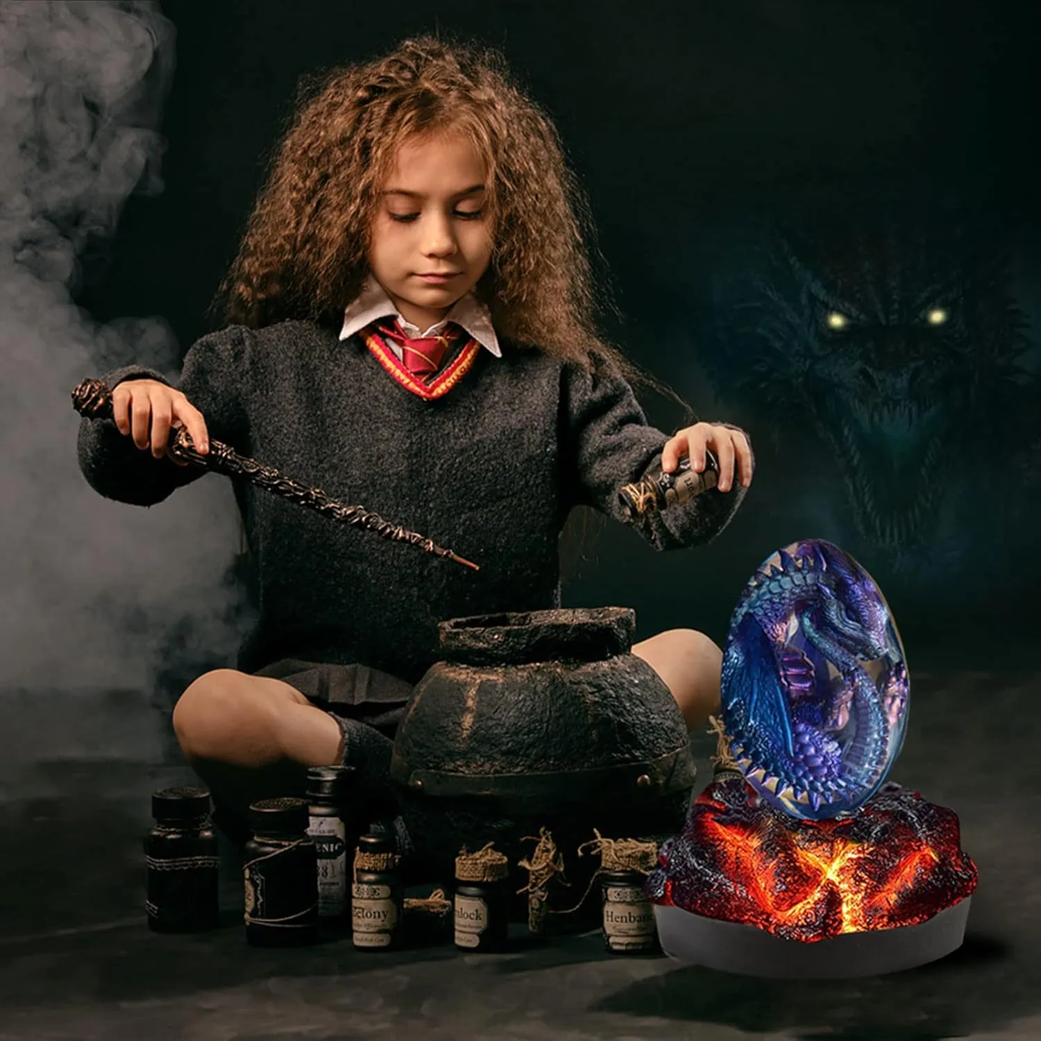Lava Dragon Egg with Luminous Base, Toys for Over 36 Months, Handmade Crystal Dragon Statue, Figurines for Dragon Lovers,Unique Gifts Decor for Christmas, Birthdays