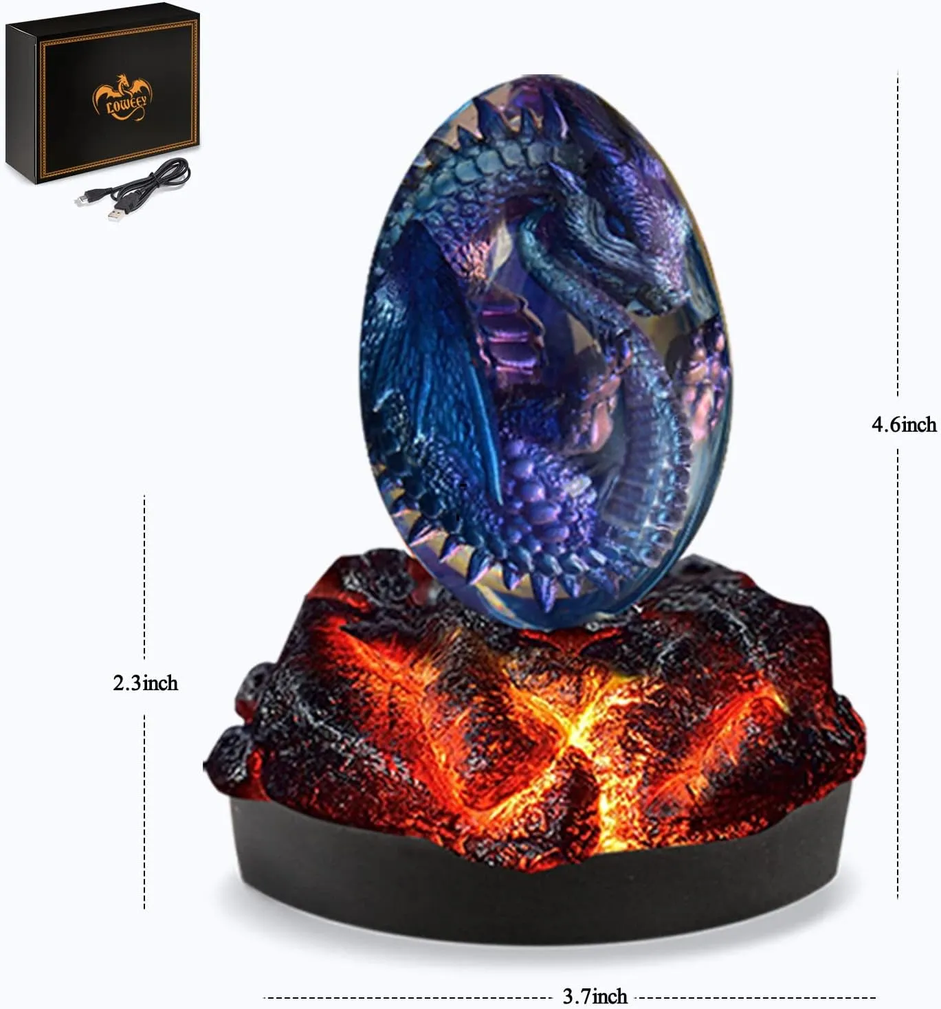 Lava Dragon Egg with Luminous Base, Toys for Over 36 Months, Handmade Crystal Dragon Statue, Figurines for Dragon Lovers,Unique Gifts Decor for Christmas, Birthdays