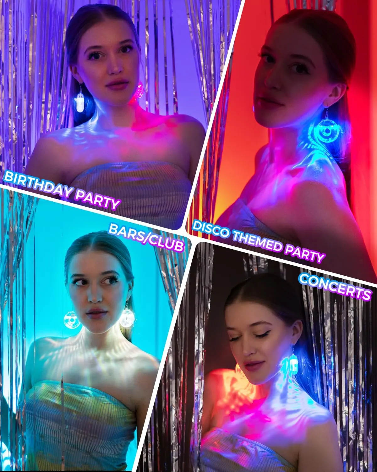 LED Hoop Disco Earrings with 16 Lighting Modes | USB-Rechargeable Wireless Light Up Earrings for Parties, Raves, Concerts & Festivals | Sparkling Dance Accessories for Women