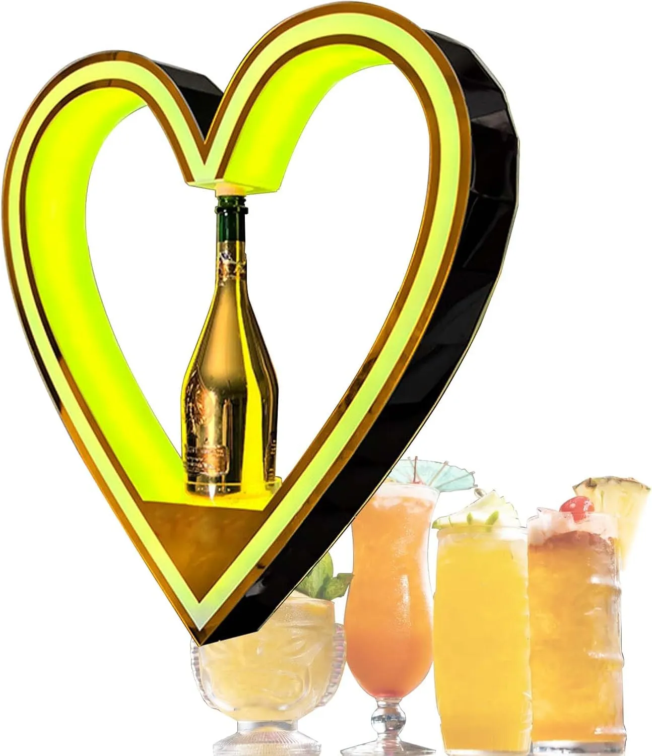 LED Lighted Liquor Bottle Display Shelf, Heart Champagne VIP Bottle Presenter, Heart Illuminated Home Bar Shelf Rack, Home Bar Drinks Lighting Shelves, Color Letter Billboard