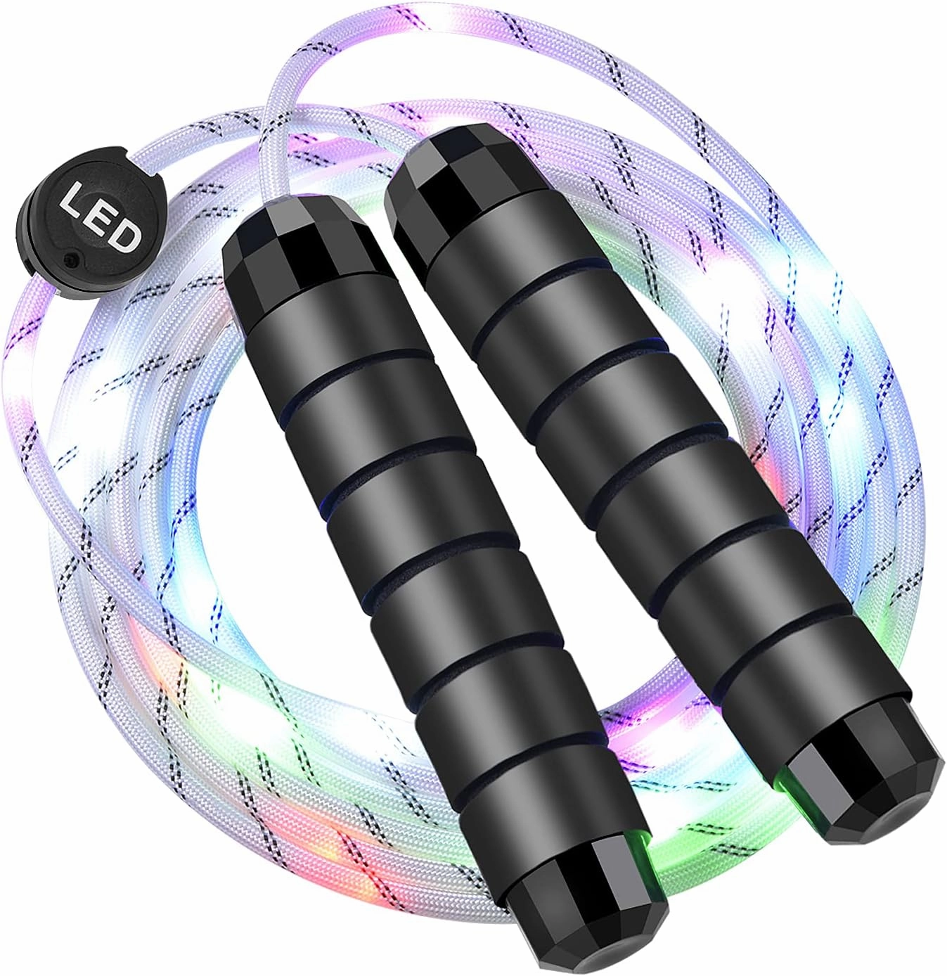 LED Jump Rope with Lights, USB Rechargeable Light Up Jumping Rope for Men Women Multi-color Glowing Skipping Rope for Light Show, 9 Ft -Adjustable