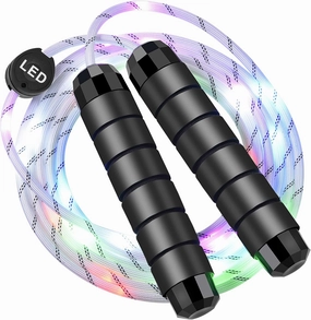 LED Jump Rope with Lights, USB Rechargeable Light Up Jumping Rope for Men Women Multi-color Glowing Skipping Rope for Light Show, 9 Ft -Adjustable