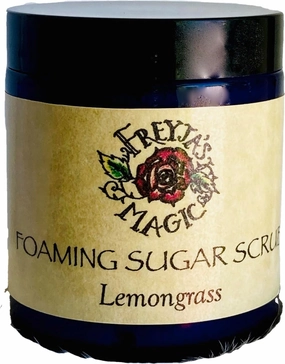 Lemongrass Foaming Sugar Scrub, Exfoliating Foaming Cleanser for Face & Body, All Natural and Handmade 4 oz.
