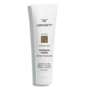 LEROSETT Oil-Free Moisturizer for Acne, Moisture Matte for Oily & Sensitive Skin, Vegan Moisturizer, Lightweight & Aloe-Based with Vit-B5   7 Soothing Herbals, Non-comedogenic, Fragrance Free - 3 oz