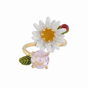 Les Nereides,Adjustable Ring Daisy And Faceted Crystal,One Size
