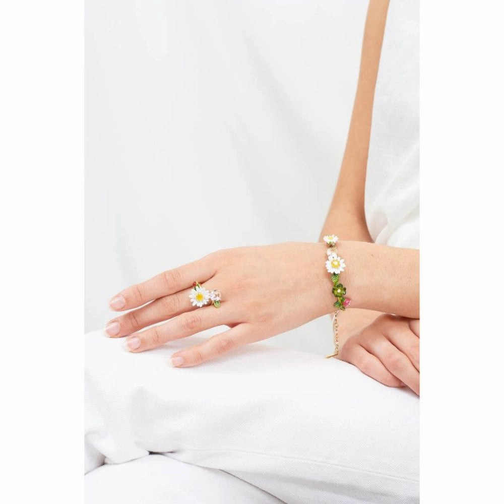Les Nereides,Adjustable Ring Daisy And Faceted Crystal,One Size