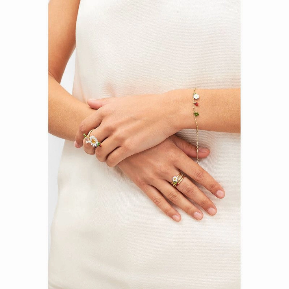 Les Nereides,Adjustable Ring Daisy And Faceted Crystal,One Size