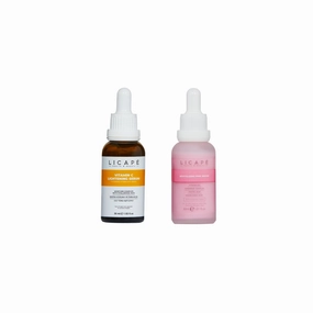 LICAPE® Serum Duo – Vitamin C Brightening Serum 30ml & B-12 Revitalizing Pink Serum 30ml with Peptides, Hyaluronic Acid & Centella Asiatica for Hydrated, Glowing & Even-Toned Skin