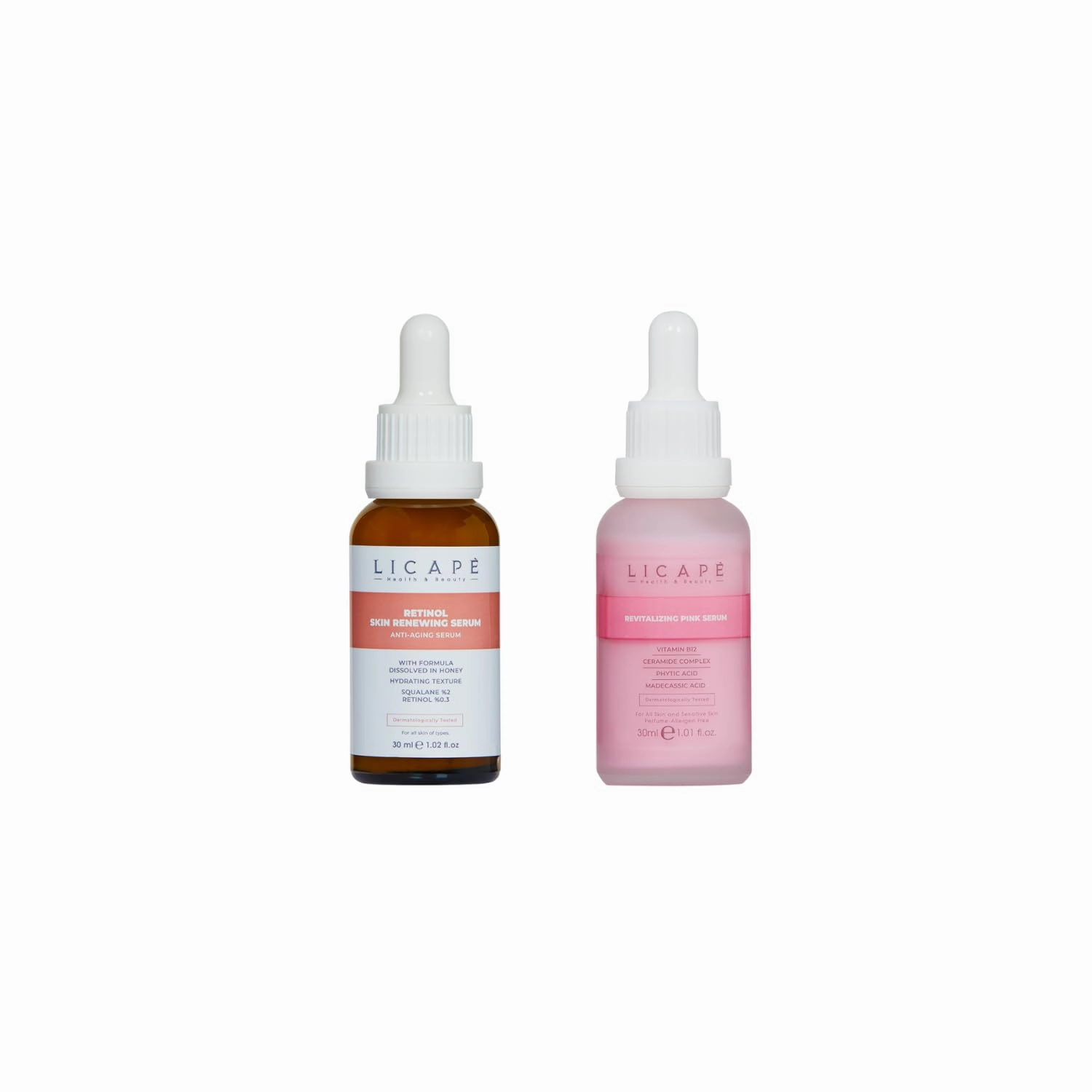 LICAPE® Skincare Duo – Anti-Aging Brightening Retinol Serum 30ml & B-12 Revitalizing Pink Serum 30ml with Squalane, Hyaluronic Acid, Vitamin B12 & Centella Asiatica for Youthful, Glowing Skin