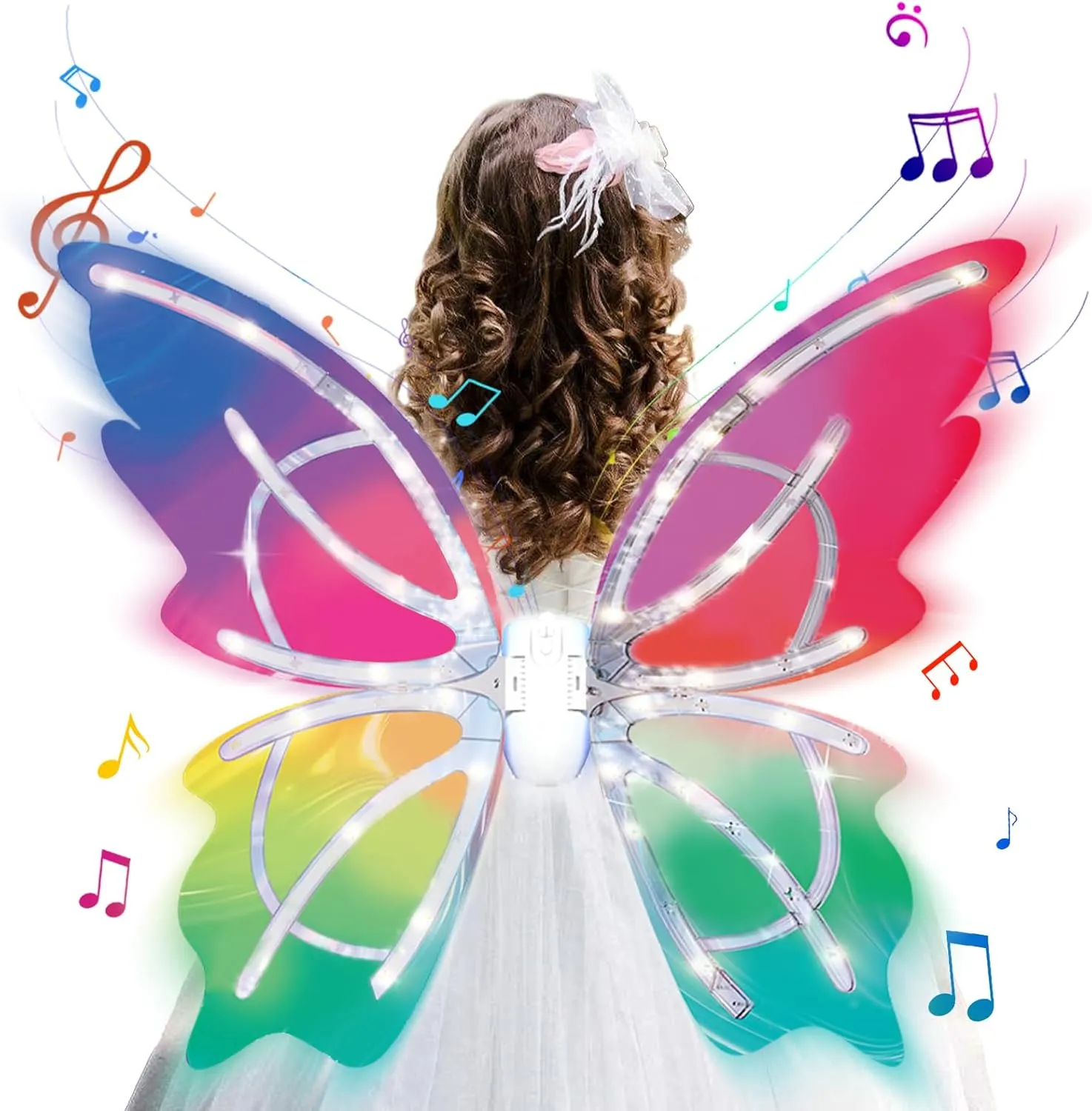 Light Up Fairy Wings for Girls - LED Butterfly Wings, Moving Electric Fairy Costume with Music for Kids Halloween Gifts, Birthday Christmas Party Costume Princess Toys for Girls