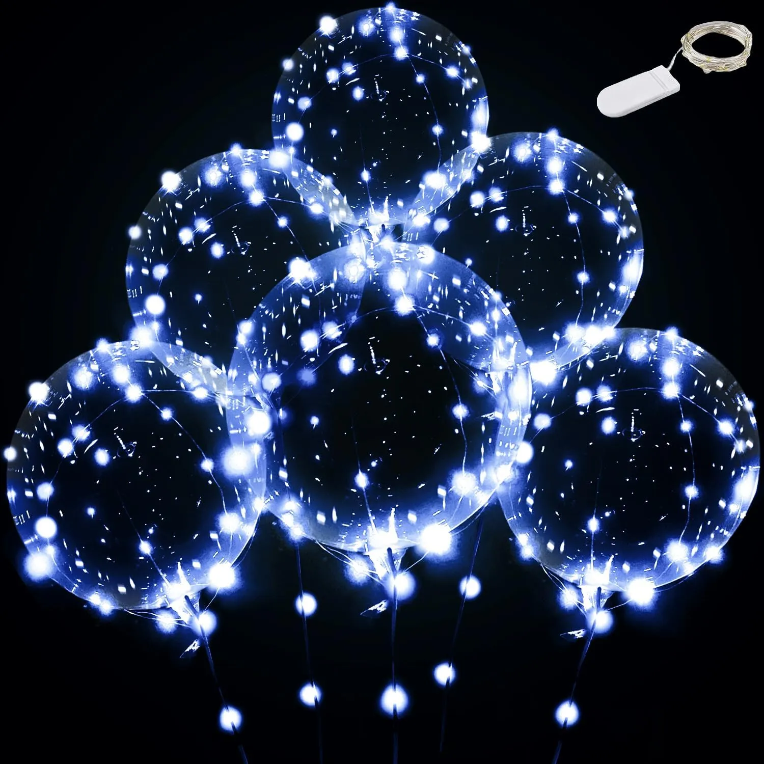 Light up led balloons, 12 set String LED Bubble Balloons with 15pcs 24inch clear balloons for Helium tank, Christmas, Birthday Wedding House Decoration, Party Decoration（cold white with battery）