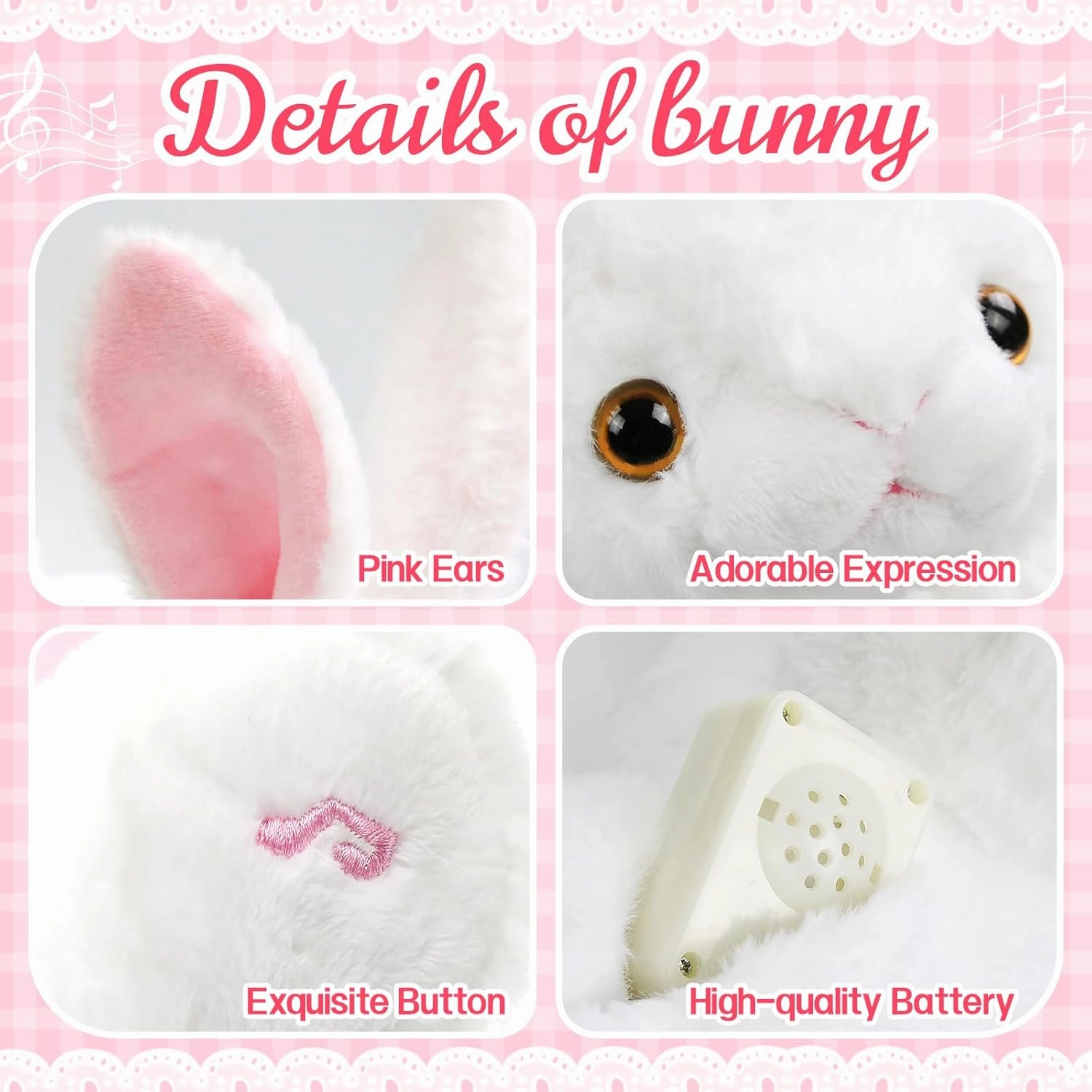 Light up Music Plush Bunny Rabbit Stuffed Animal Rabbit Plushie Toy Glow in The Dark Bedtime Companion Easter Bunny Gift for Kids, 14’’Best Gifts for Easter Day(LED & Musical)