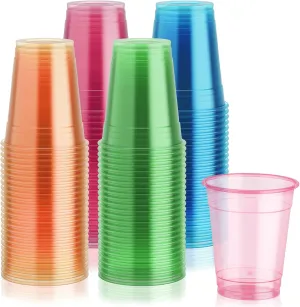 Lilymicky 100 Pack 12 oz Plastic Cups, Neon Glowing Plastic Party Cups, Assorted Neon Colors for Parties, Carnivals, and Any Events