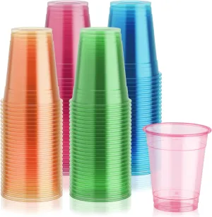 Lilymicky 100 Pack 12 oz Plastic Cups, Neon Glowing Plastic Party Cups, Assorted Neon Colors for Parties, Carnivals, and Any Events