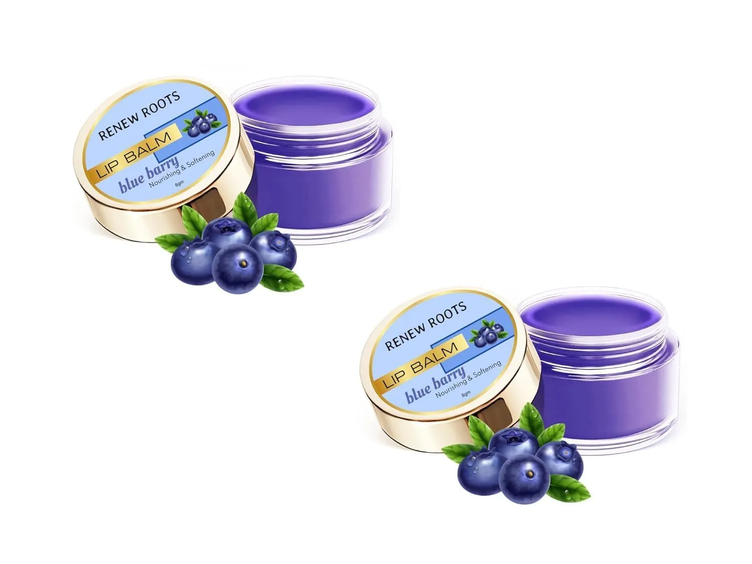Lip Balm | Nourishing & Softening | Hydrating Lip Care for Dry & Chapped Lips Each 8g (Blueberry, Pack of 2)
