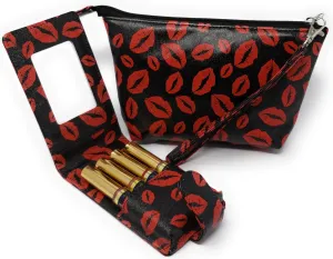 Lipstick Wristlet & Pouch case Set Carrying Purse Clutch Detachable Travel Tester Bag for Lipsense storage 16 Elastic Loops⎜Kylie Liquid Lipstick and Lip Gloss Tubes (Red Lips)