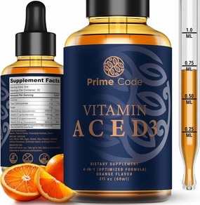 Liquid Vitamin A Supplement for Women & Men with Vitamin C E and D3, Vitamin A C E D3 Drops for Adults, Vitamin A 2500 IU, Non-GMO, Faster Absorption & Immune Support, Natural Orange Flavor Drops