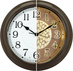 LOMANDA 15 Inch Large Illuminated Outdoor Indoor Wall Clock, Silent Battery Operated Night Light Wall Clocks with Light Sensor for Patio, Pool, Living Room, Kitchen, Home Office, Bronze Finish