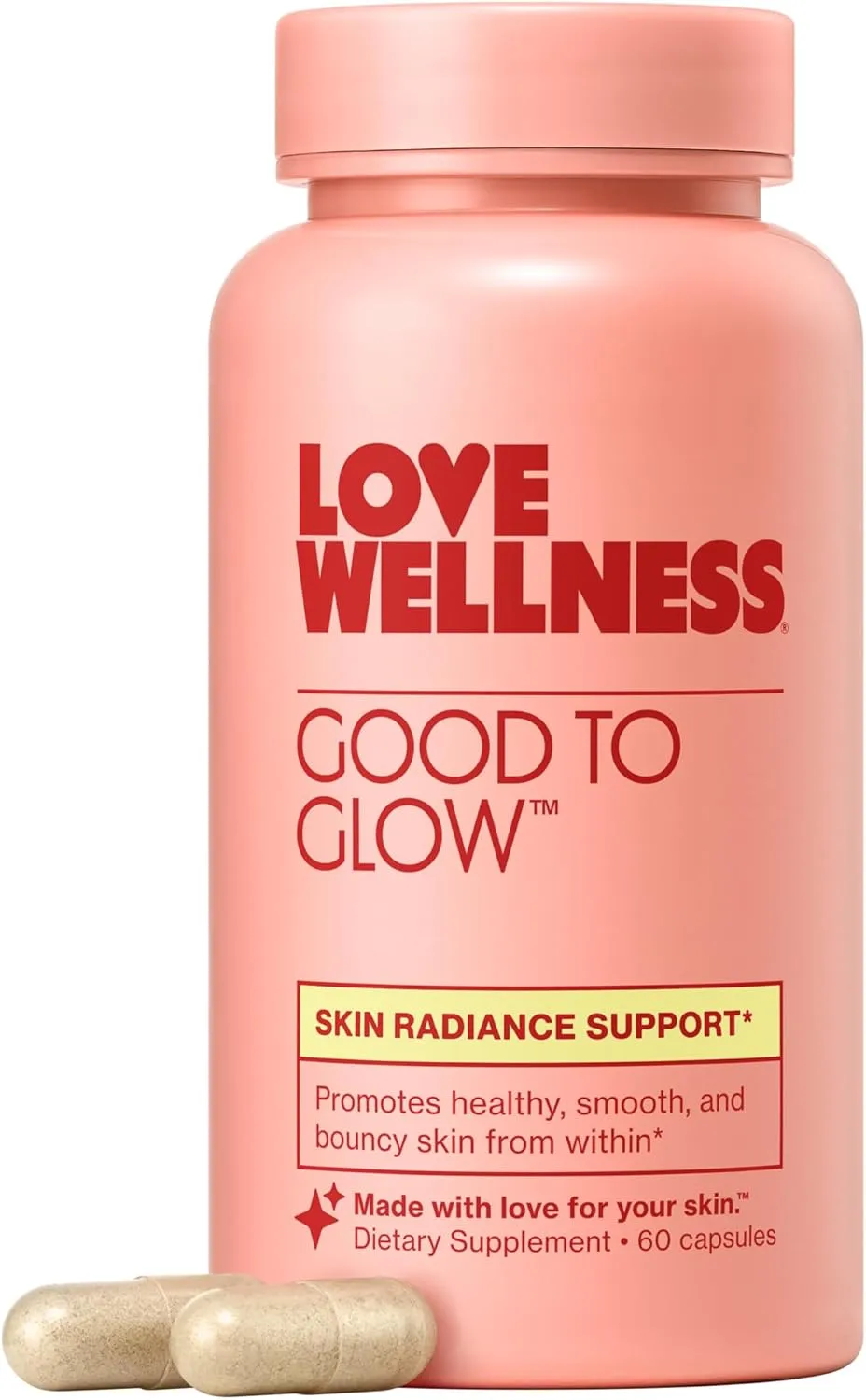 Love Wellness Good to Glow | Collagen Supplement with Biotin, Vitamin C, E, Ashwagandha & Zinc | Promotes Smooth, Glowing & Clear Skin | Enhances Smoothness & Promotes Healthy Skin | 60 Count