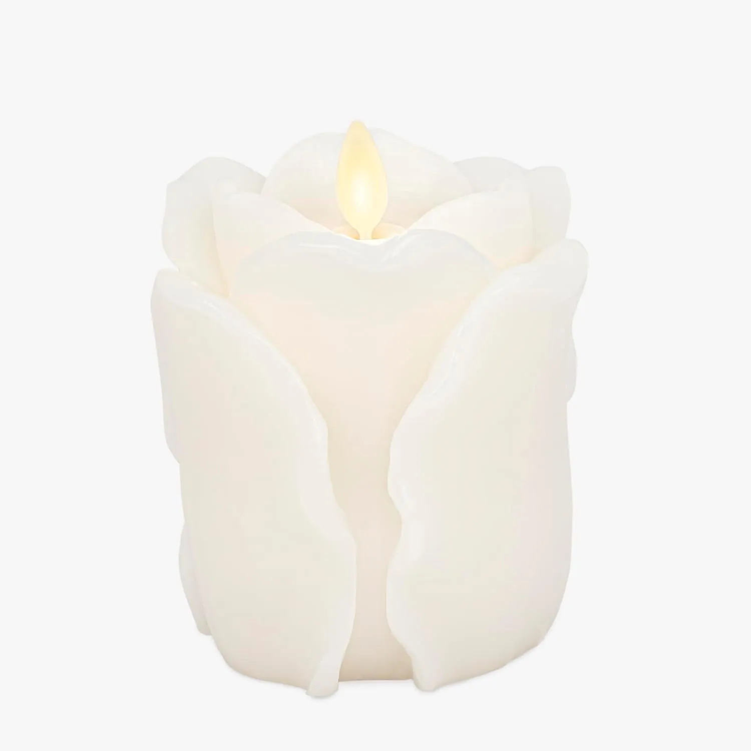 Luminara Snow White Rose Flameless Candle - 3.6" x 4.3" Rosebud Pillar - Real Flame Technology w/Flickering LED Light - Perfect for Mother's Day