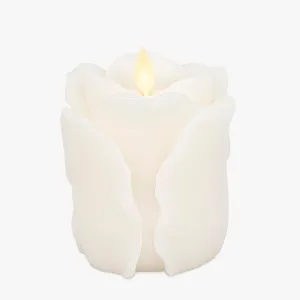 Luminara Snow White Rose Flameless Candle - 3.6" x 4.3" Rosebud Pillar - Real Flame Technology w/Flickering LED Light - Perfect for Mother's Day
