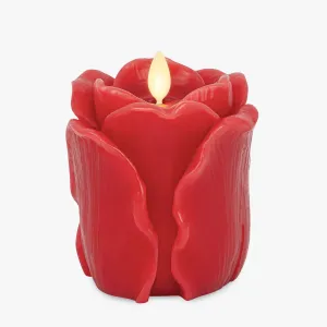 Luminara True Red Rose Flameless Candle - 3.6" x 4.3" Rosebud Pillar - Real Flame Technology w/Flickering LED Light - Perfect for Mother's Day