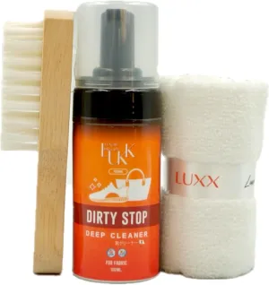 LUXX deep Cleaner kit shoes care with Brush and Cleaning Towel - Powerful Stain Remover   Deodorizer for Sneakers, Luxury Handbags, Furniture, Shoes, Gentle on Leather, PU, Canvas, Fabric, White Foam