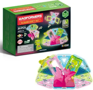 Magformers Glowing Craft 20-Piece Set | Magnetic Tiles Building Blocks, Educational Kit, STEM Toy Set | Magnetic Building Tiles for Kids to Develop Problem-Solving Abilities and Shape Recognition