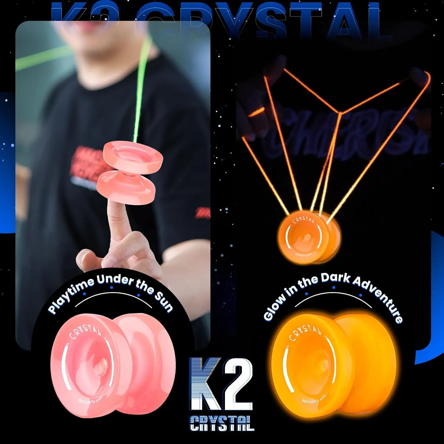 MAGICYOYO K2 Yoyo for Kids 8-12, Responsive Yo yo Glow in The Dark, Unresponsive Yo yos for Adults, Plastic Yo-yo Professional for Finger Spin Trick, 12 Yoyo Strings   Accessory kit (Glow Orange)