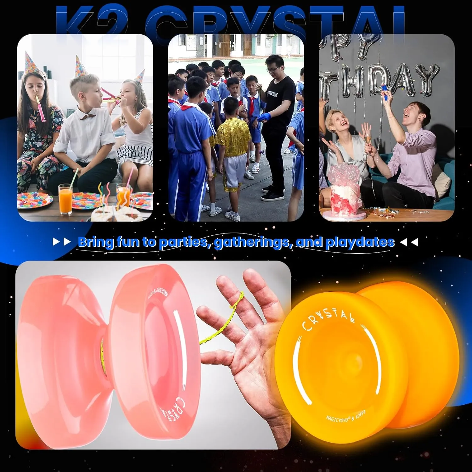 MAGICYOYO K2 Yoyo for Kids 8-12, Responsive Yo yo Glow in The Dark, Unresponsive Yo yos for Adults, Plastic Yo-yo Professional for Finger Spin Trick, 12 Yoyo Strings   Accessory kit (Glow Orange)