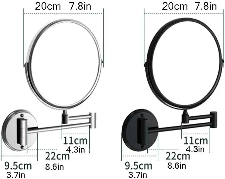 Makeup Mirror Wall-Mounted Makeup Mirror Retractable Folding Bathroom Wall-Mounted Mirror Makeup Magnifying Glass Without Punching Lighted Makeup Mirror(B)